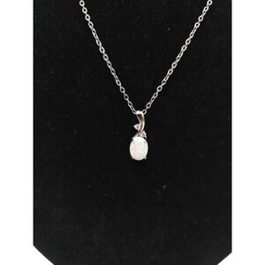 Fiery Faux Opal and Rhinestone Pendant Necklace silver Tone Costume Jewelry